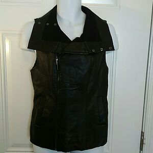 Echo motto faux leather vest with sweater back